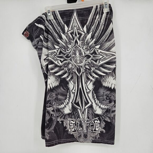MMA Elite Fight Shorts Mens Extra Large Wrestle Board Shorts Skulls Wings Grunge - Picture 11 of 13